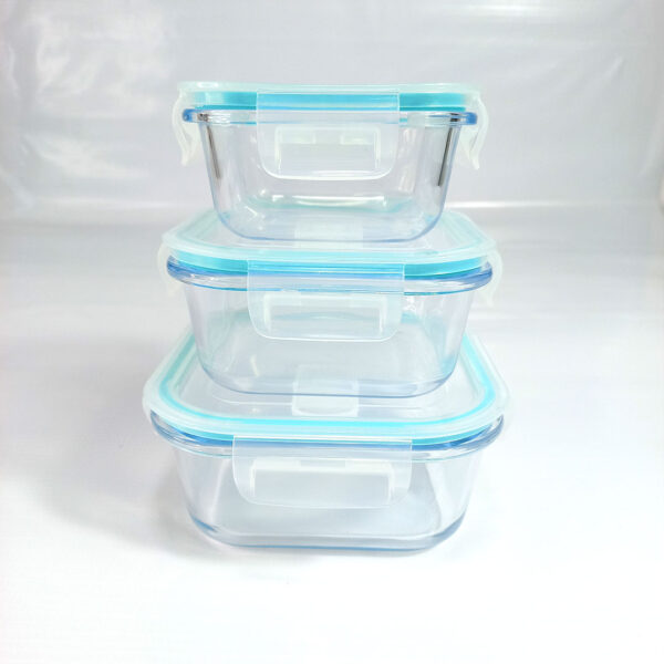 3pc Square Glass Lunch Box / Meal Prep Containers Set