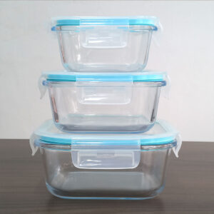 3pc Square Glass Lunch Box / Meal Prep Containers Set