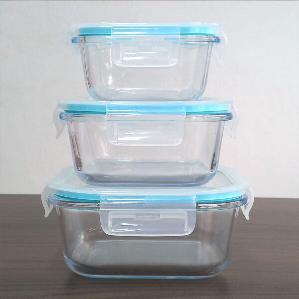 3pc Square Glass Lunch Box / Meal Prep Containers Set