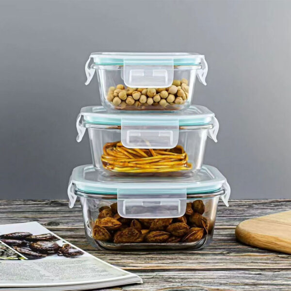 3pc Square Glass Lunch Box / Meal Prep Containers Set