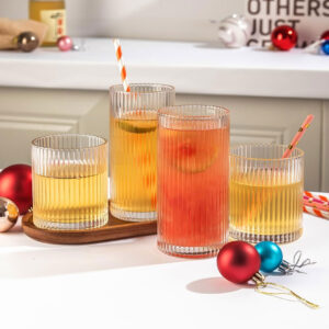 6pc 300ml Short Ribbed Juice or Whiskey Glass Set
