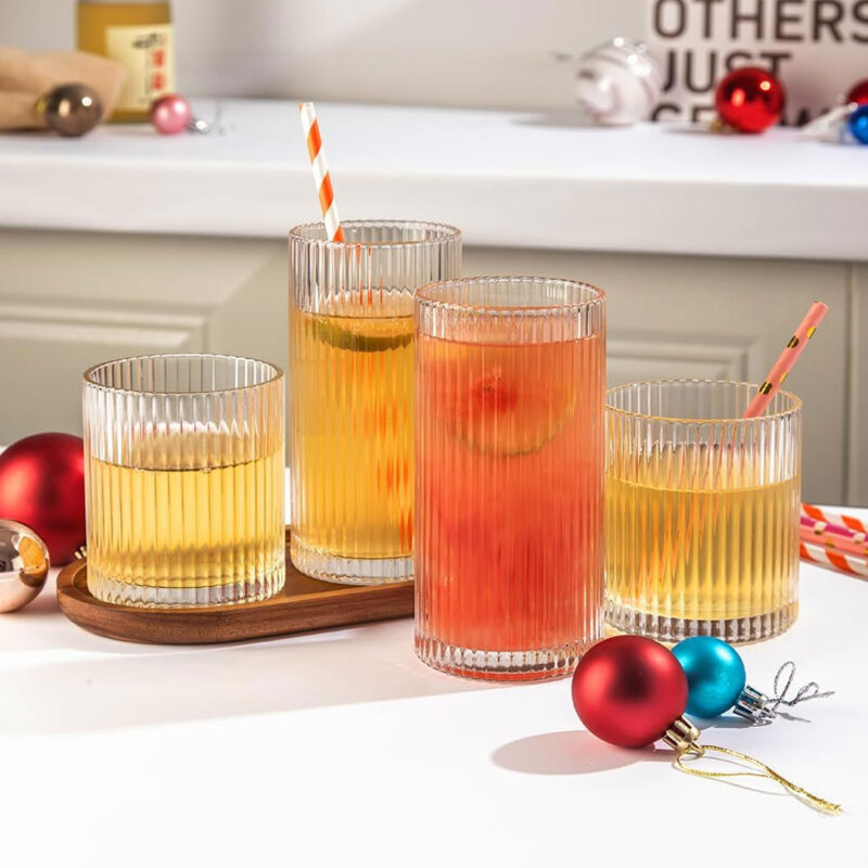 6pc 300ml Short Ribbed Juice or Whiskey Glass Set