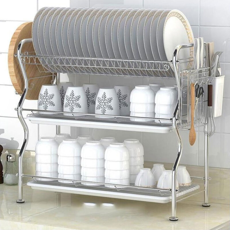 3-tier-steel-dish-rack-1 3 Tier Stainless Steel Dish Drying Rack