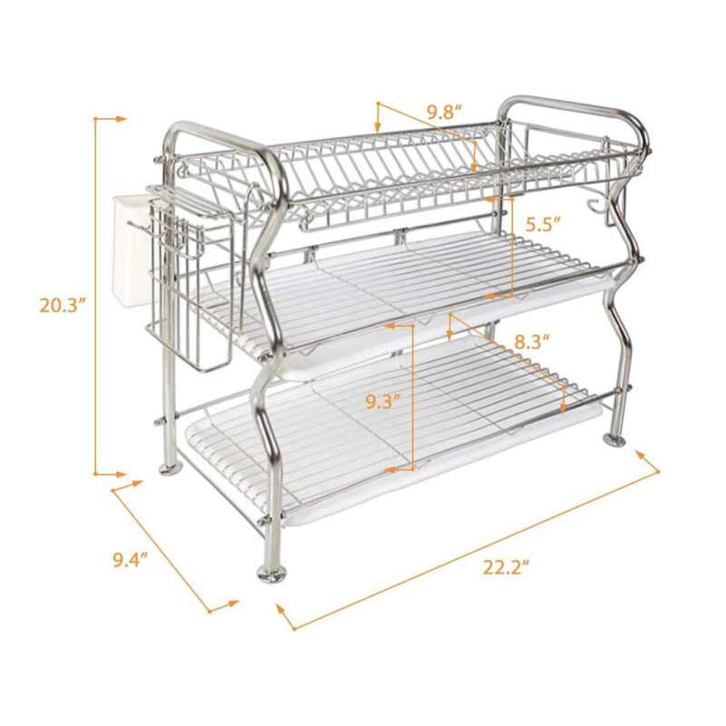 3-tier-steel-dish-rack-3 3 Tier Stainless Steel Dish Drying Rack
