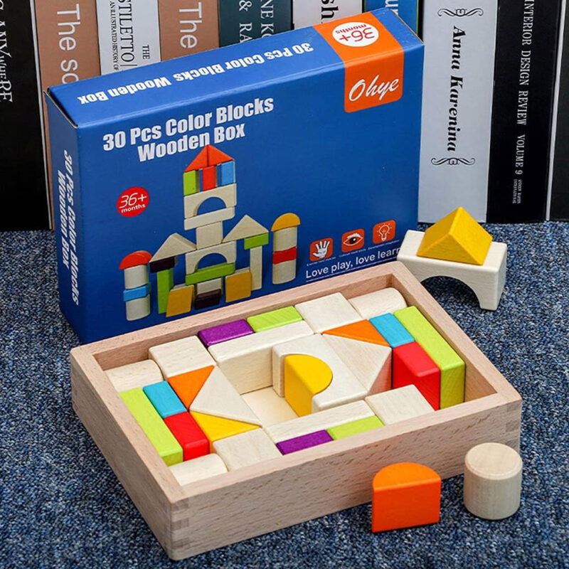30pc Wooden Building Block Set for Kids
