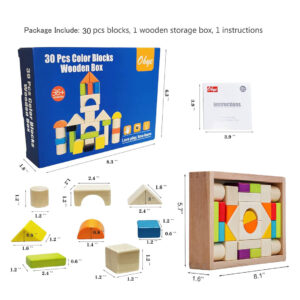 30pc Wooden Building Block Set for Kids