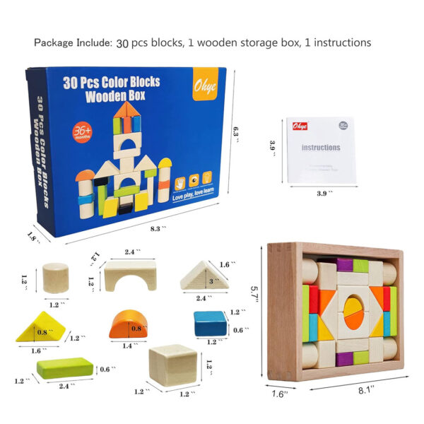 30pc Wooden Building Block Set for Kids