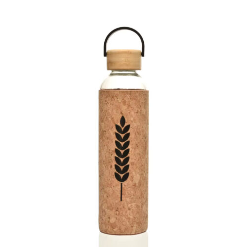 Glass Water Bottle with Bamboo Top and Cork Sleeve