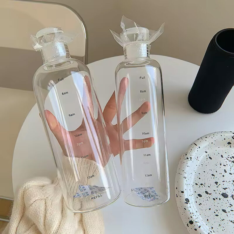 500 & 1000ml Glass Water Bottle with Time Scale