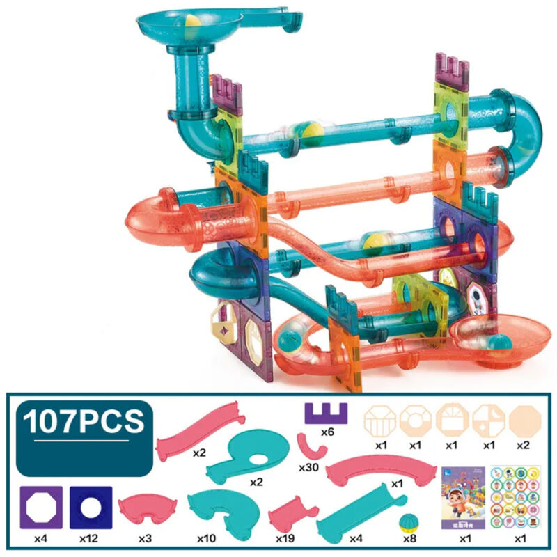 107pc Magnetic Marble Run Toy Set