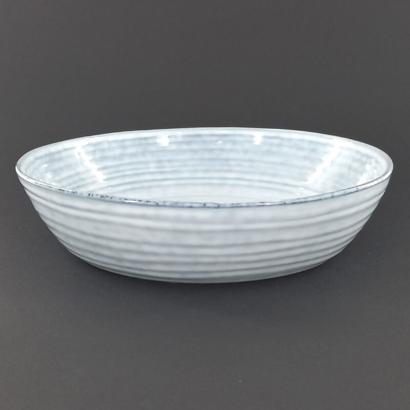 22cm Ceramic Deep Plate - White-Grey Spiral Texture