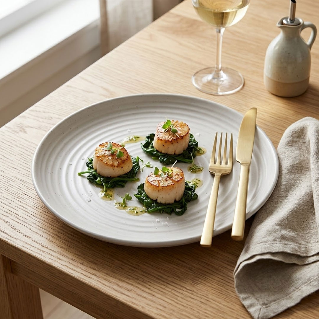27cm Ceramic Dinner Plate - Textured Ridged Design
