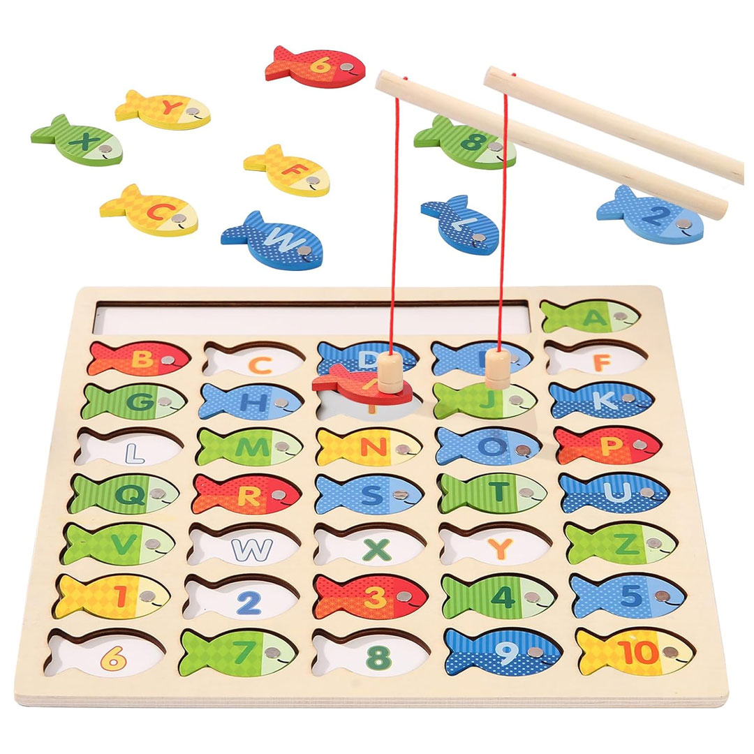 Wooden Magnetic Number & Alphabet Fishing Game