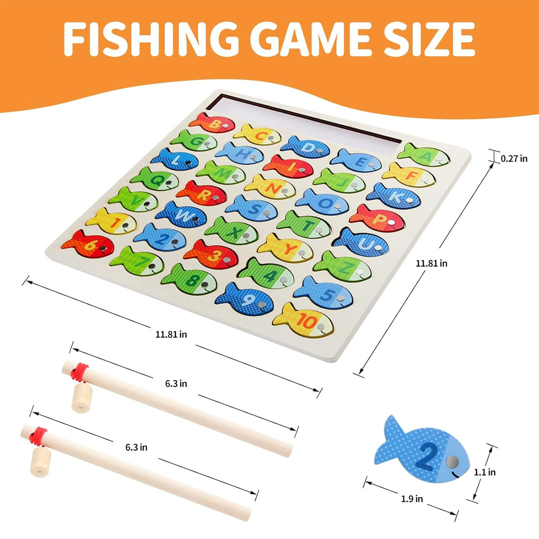 Wooden Magnetic Number & Alphabet Fishing Game