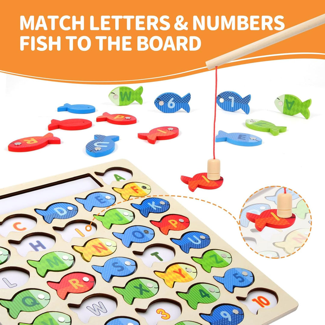 Wooden Magnetic Number & Alphabet Fishing Game