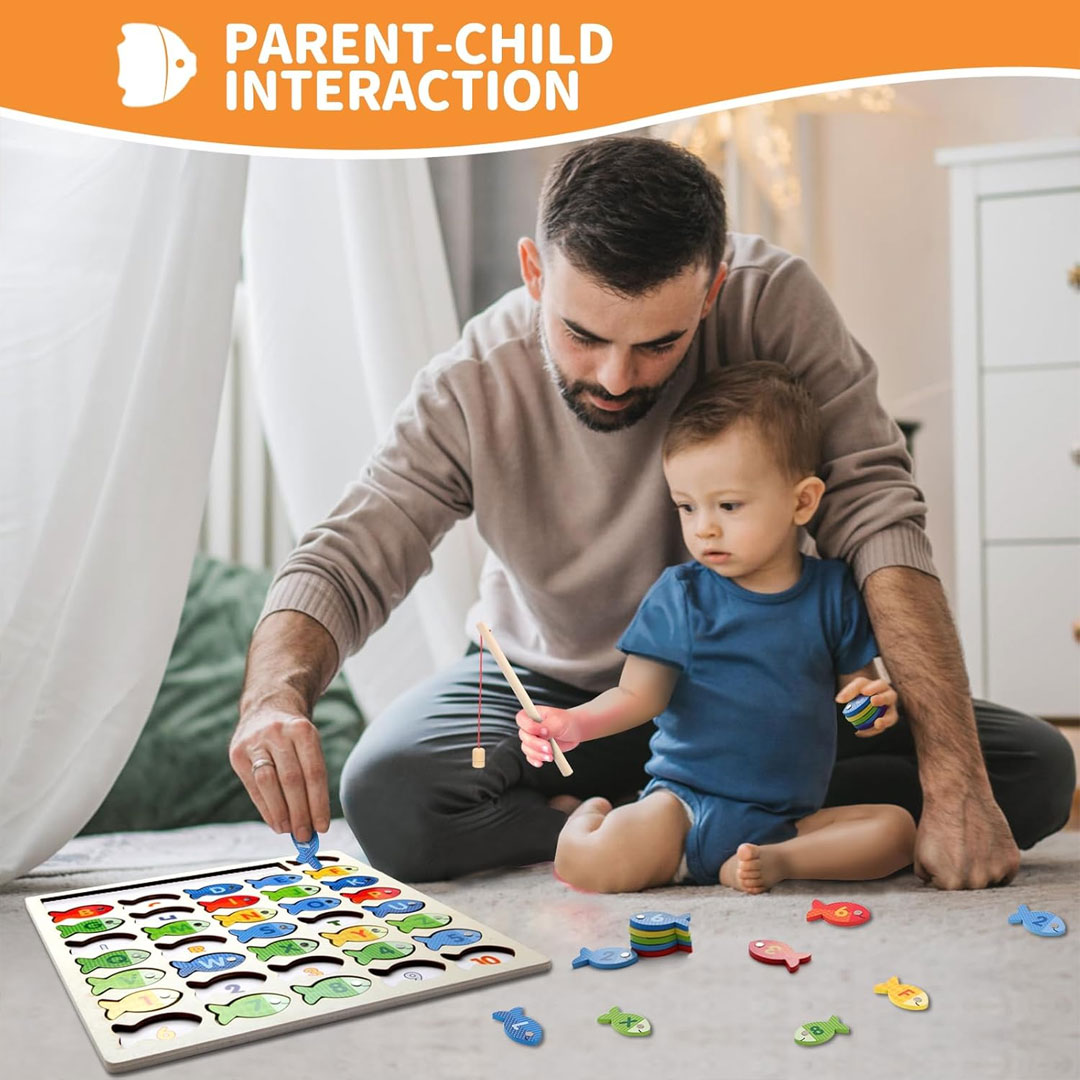 Wooden Magnetic Number & Alphabet Fishing Game