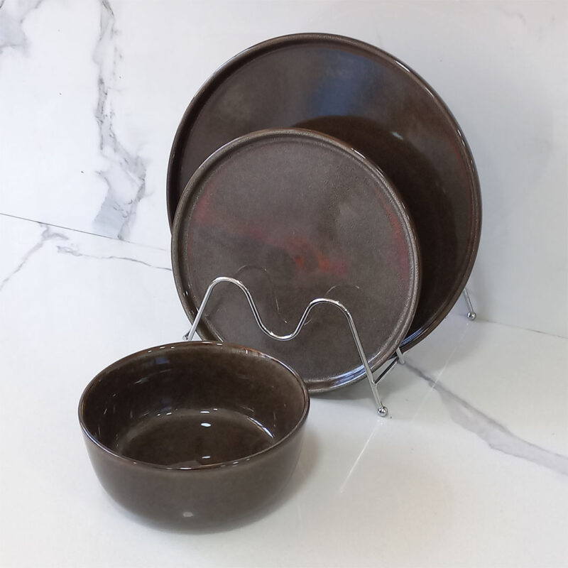 26.5cm Ceramic Dinner Plate - Dark Brown Reactive Glaze
