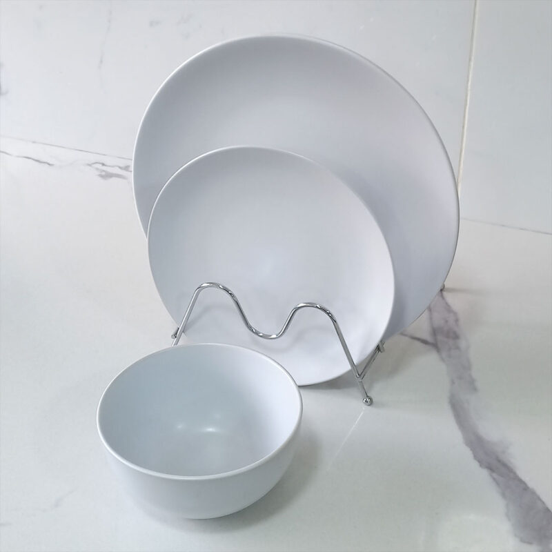 matte white ceramic plates and bowl