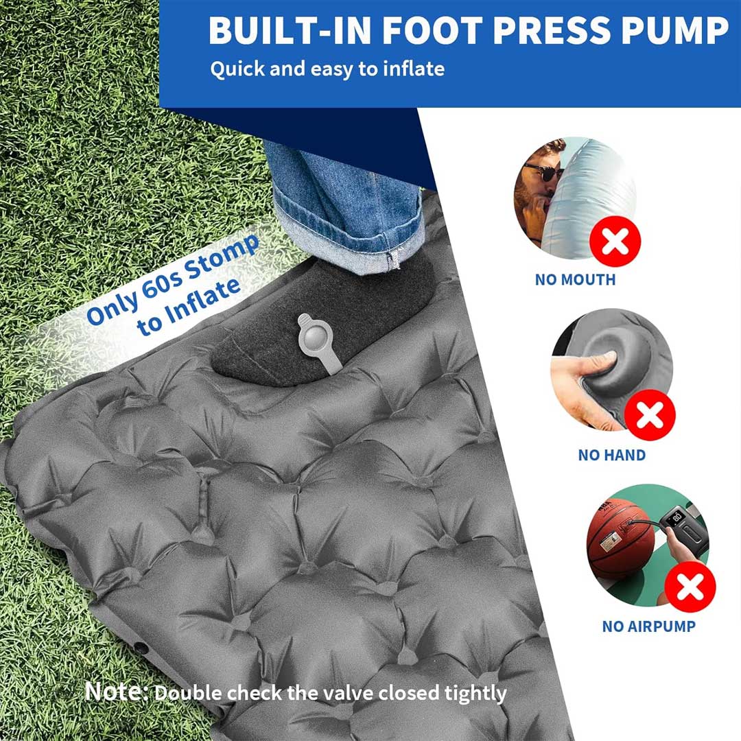 Inflatable Sleeping Mat with Built-in Foot Pump & Pillow