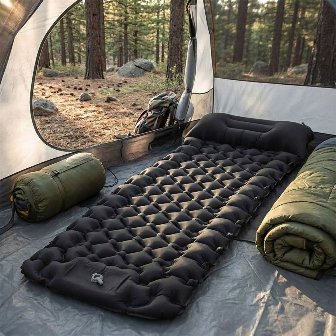Inflatable Sleeping Mat with Built-in Foot Pump & Pillow