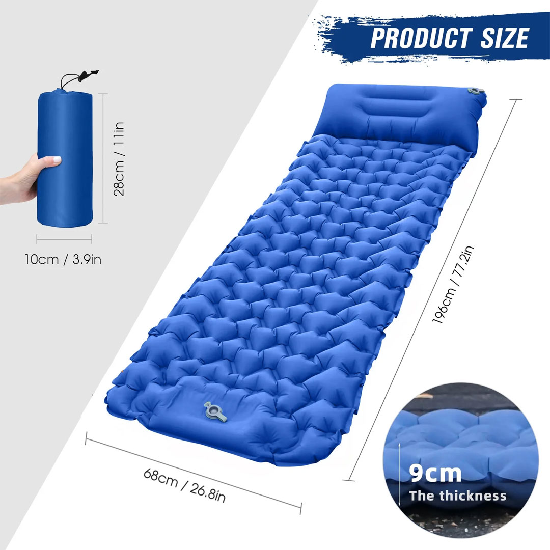 Inflatable Sleeping Mat with Built-in Foot Pump & Pillow