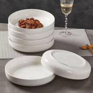 20cm Glossy White Ceramic Deep Plate