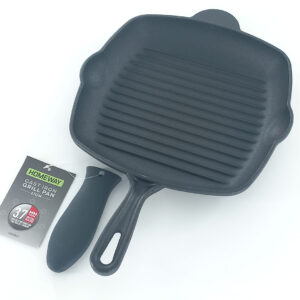 HW3811-cast-iron-grill-pan-2 27cm Heavy Duty Cast Iron Grill Pan - Pre-Seasoned Square Griddle