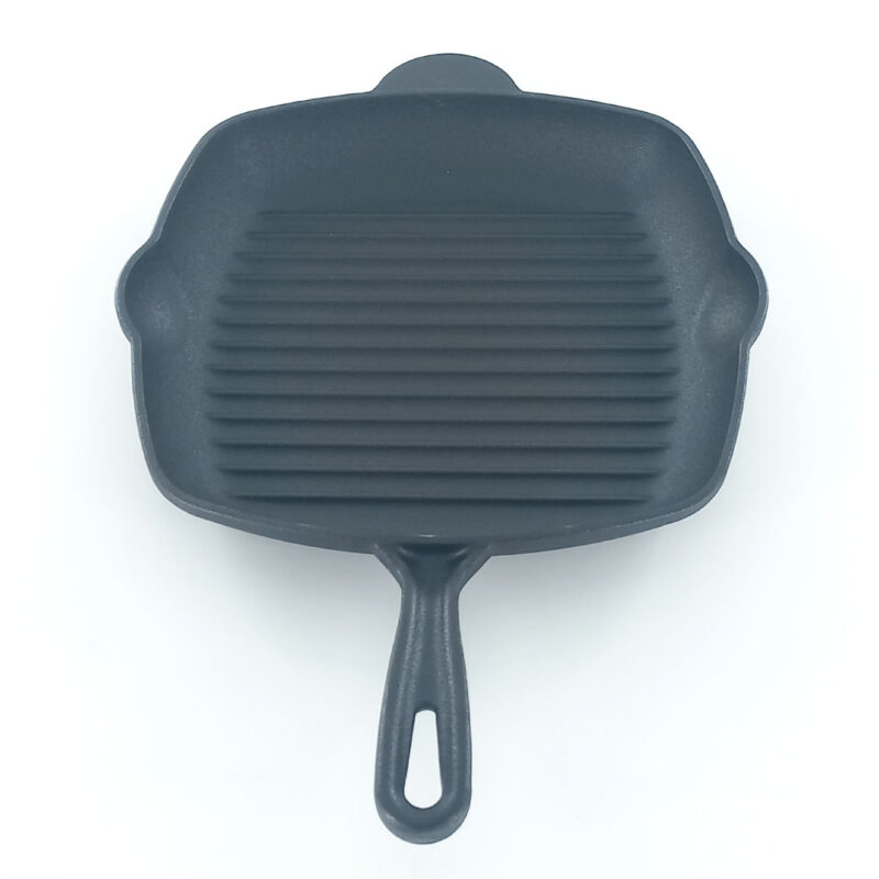 HW3811-cast-iron-grill-pan-3 27cm Heavy Duty Cast Iron Grill Pan - Pre-Seasoned Square Griddle