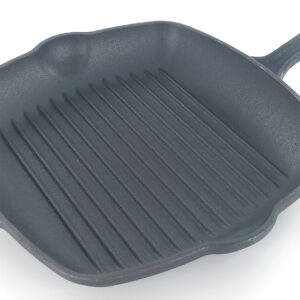 HW3811-cast-iron-grill-pan-4 27cm Heavy Duty Cast Iron Grill Pan - Pre-Seasoned Square Griddle