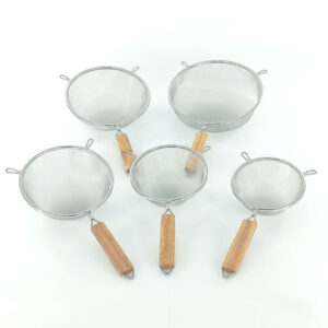 Fine Mesh Strainer with Wooden Handle – Stainless Steel Kitchen Sieve