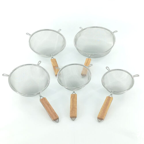 Fine Mesh Strainer with Wooden Handle – Stainless Steel Kitchen Sieve