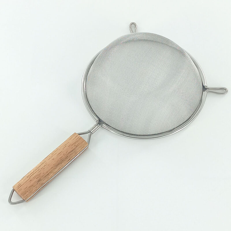 Fine Mesh Strainer with Wooden Handle – Stainless Steel Kitchen Sieve