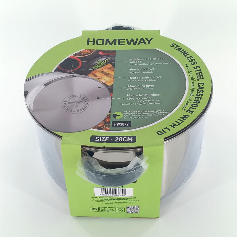 Stainless Steel Cooking Pot with Glass Lid - 24, 26 & 28cm