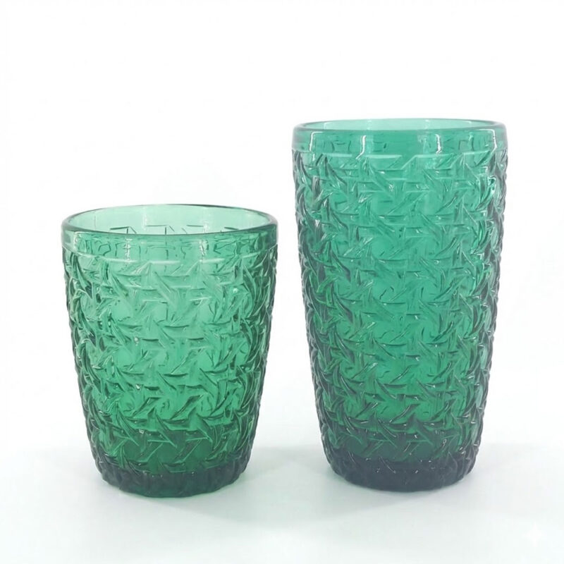 0194-green-textured-tumblers 300-380ml Textured Glass Tumbler - Emerald Green Woven Pattern