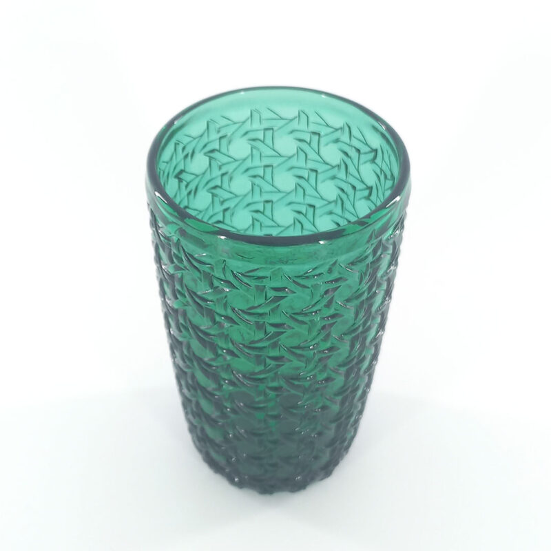 0194LG-380ml-green-glass-1 300-380ml Textured Glass Tumbler - Emerald Green Woven Pattern