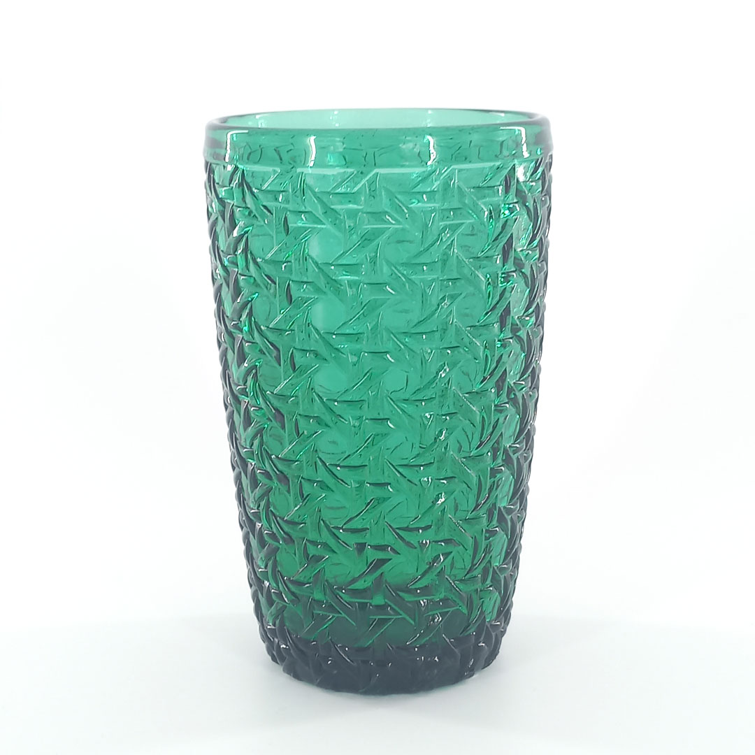 300-380ml Textured Glass Tumbler - Emerald Green Woven Pattern