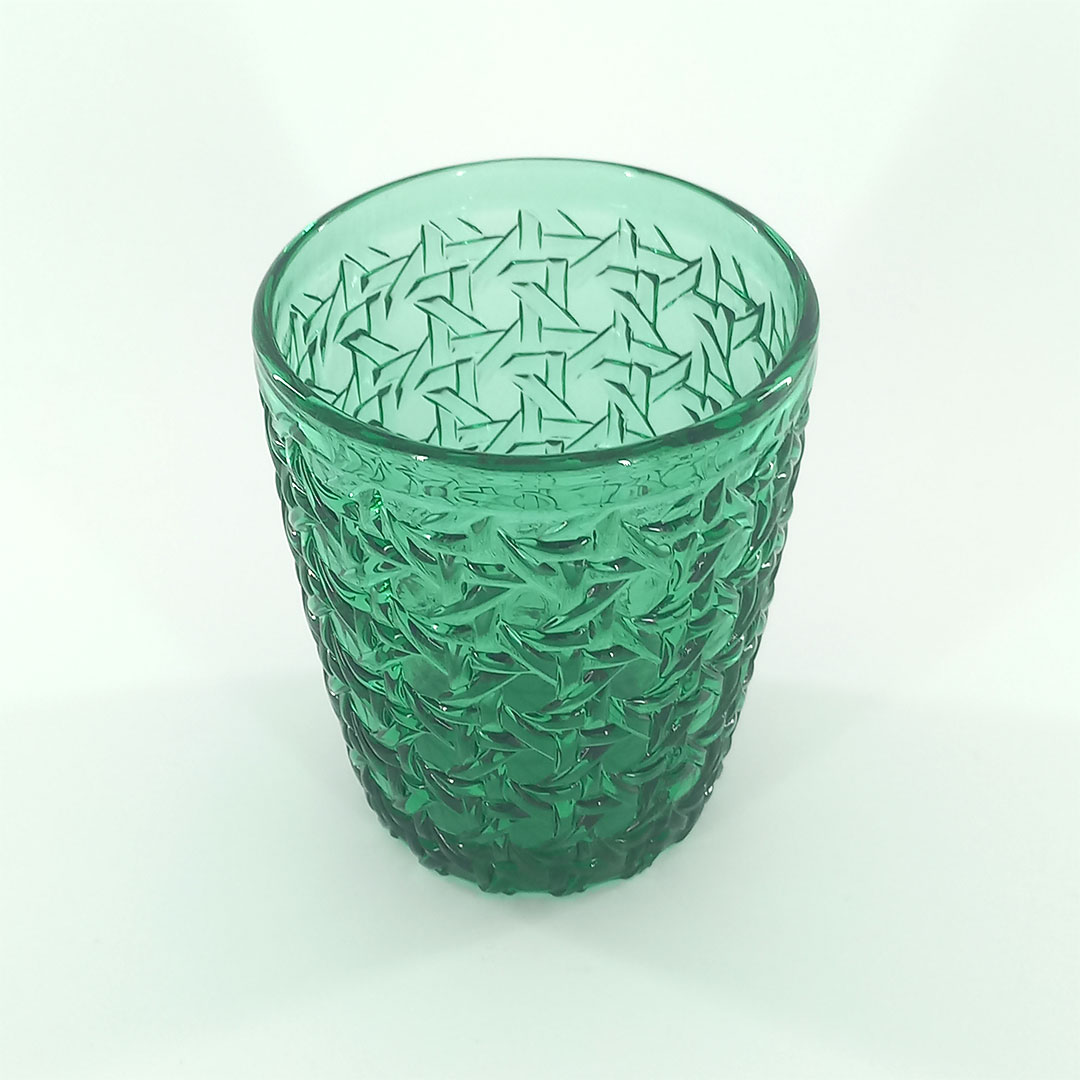 300-380ml Textured Glass Tumbler - Emerald Green Woven Pattern