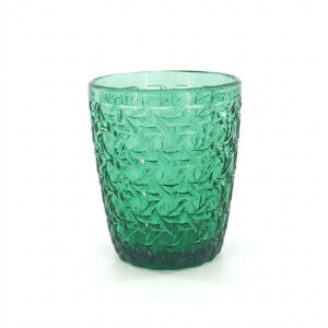 0194SG-300ml-green-glass-2 300-380ml Textured Glass Tumbler - Emerald Green Woven Pattern