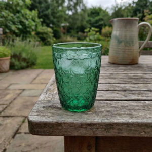 0194SG-300ml-green-glass-3 300-380ml Textured Glass Tumbler - Emerald Green Woven Pattern