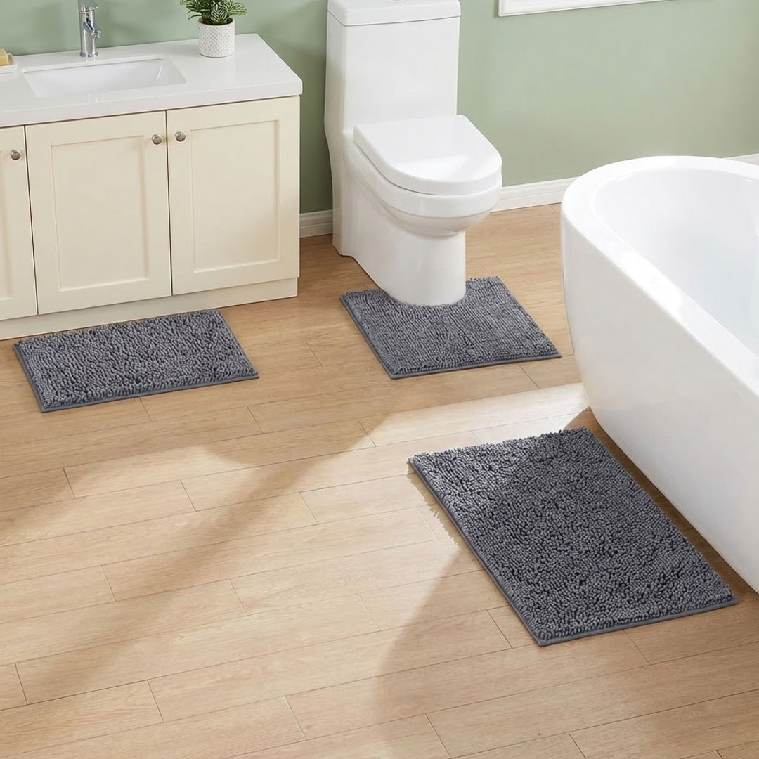 Premium 3pc Nonslip Bathroom Mat Set - Ultra Soft Shaggy