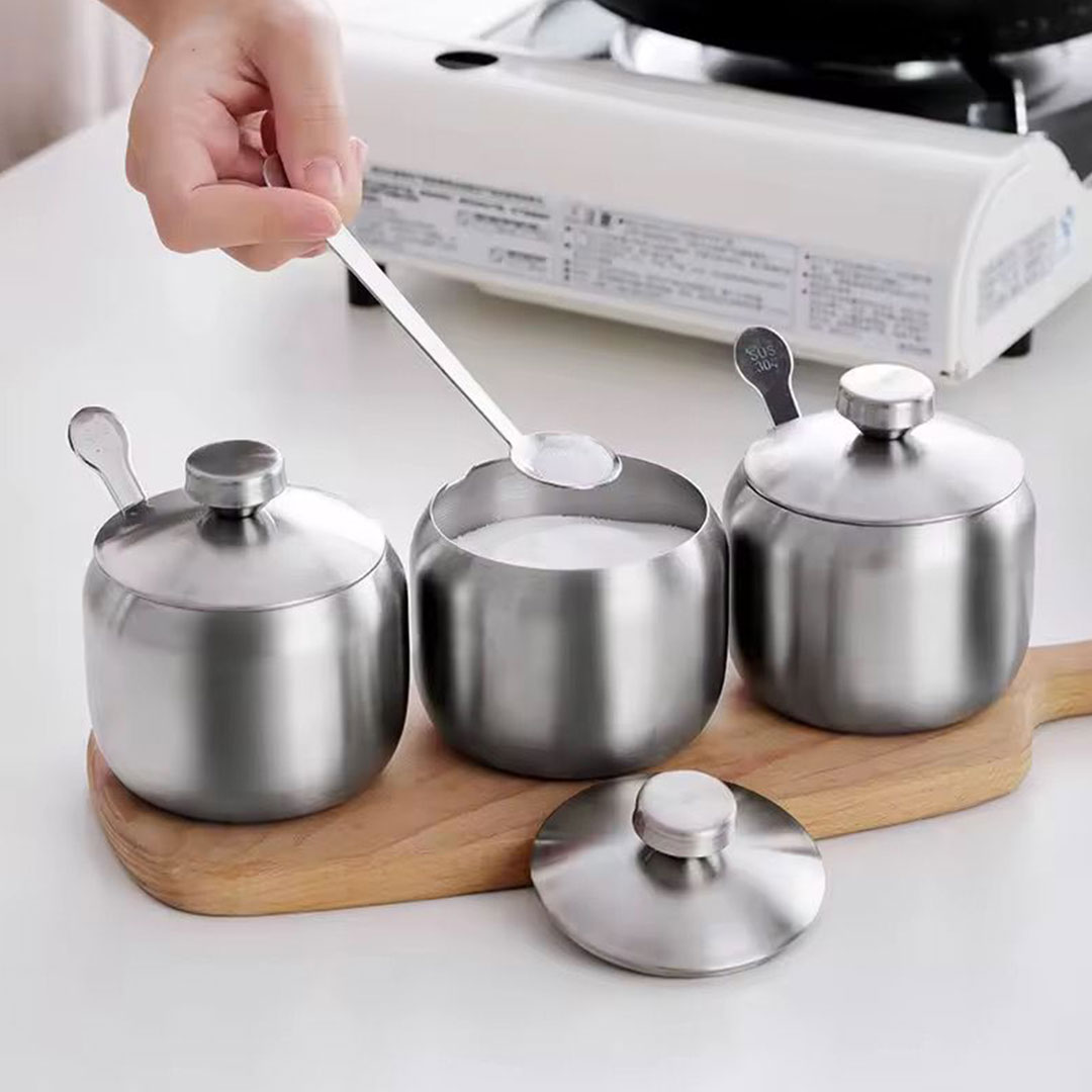 250ml Stainless Steel Seasoning Jar or Sugar Bowl with Spoon