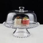 glass cake stand with glass dome lid