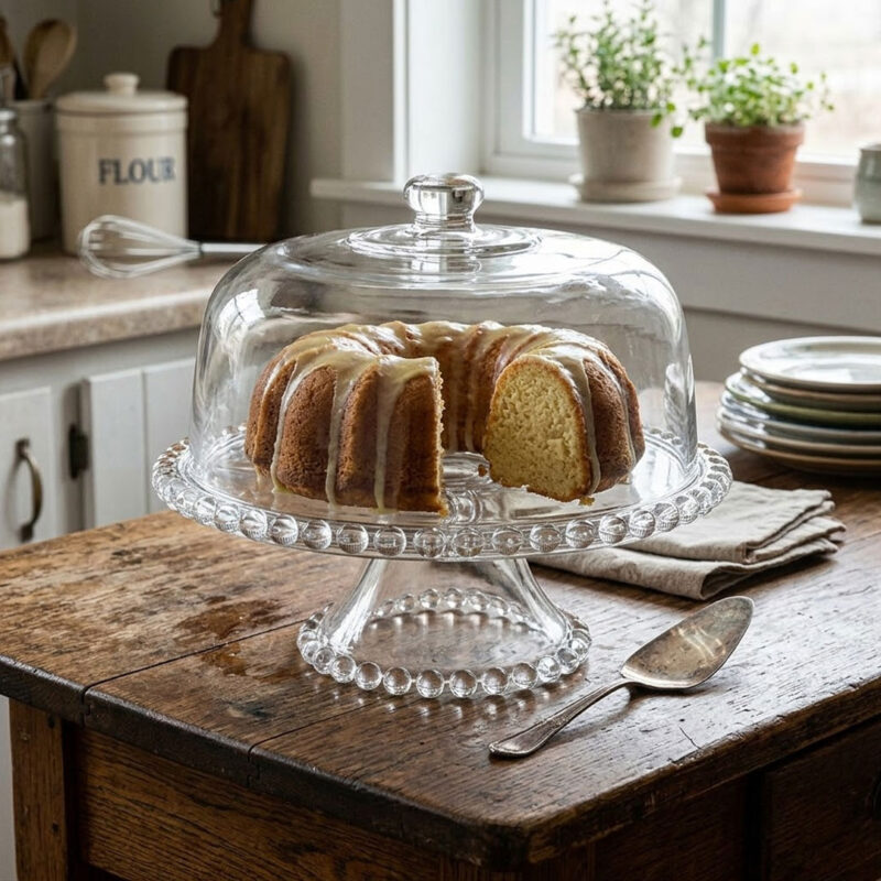glass cake stand with glass dome lid