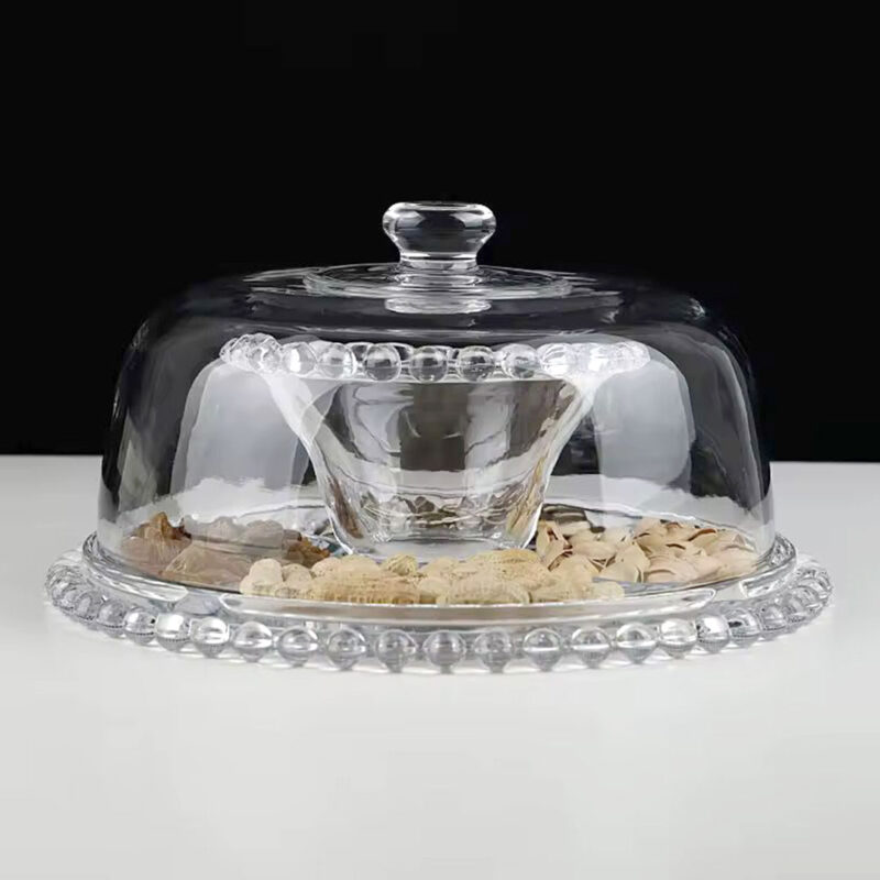 glass cake stand with glass dome lid