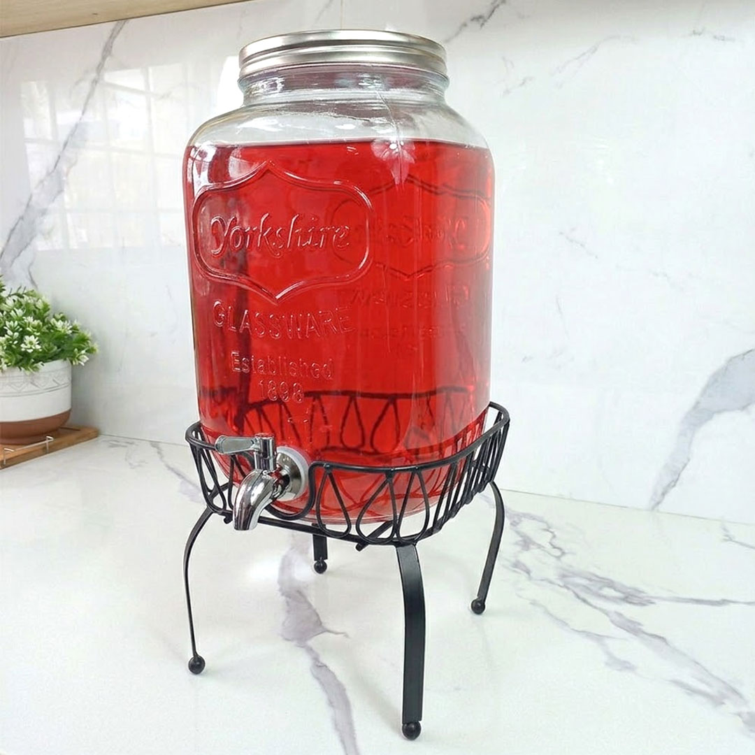 5L & 8L Glass Beverage Dispenser with Metal Stand and Tap