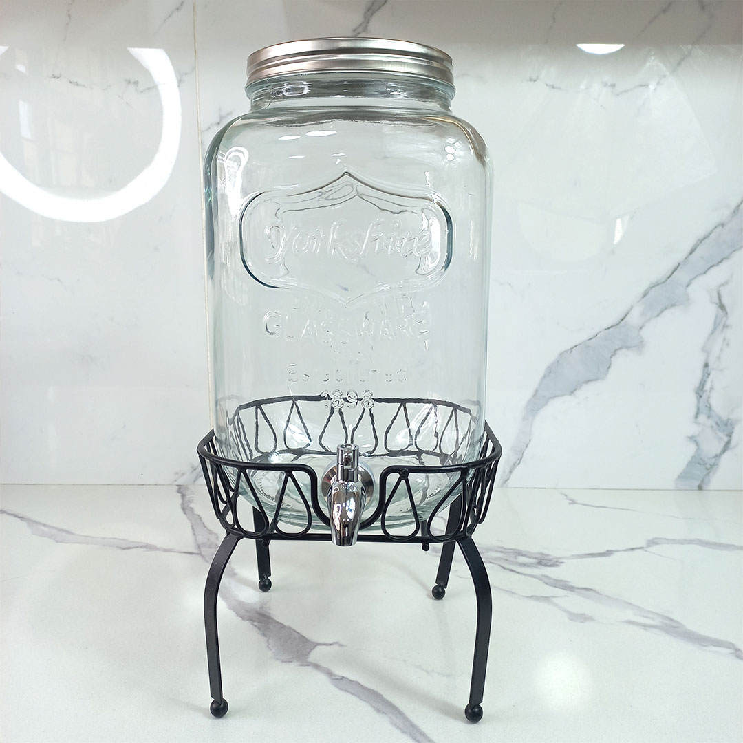 5L & 8L Glass Beverage Dispenser with Metal Stand and Tap