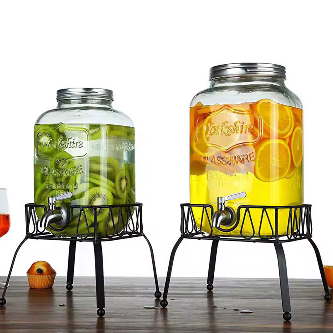 5L & 8L Glass Beverage Dispenser with Metal Stand and Tap