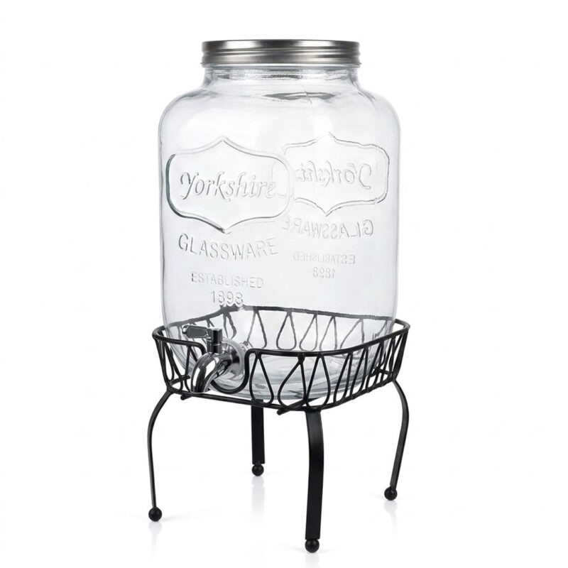 5L & 8L Glass Beverage Dispenser with Metal Stand and Tap