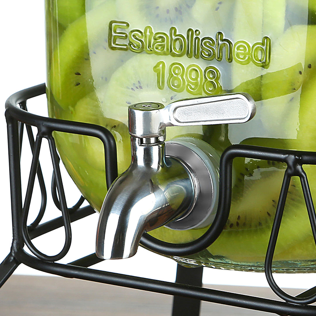5L & 8L Glass Beverage Dispenser with Metal Stand and Tap