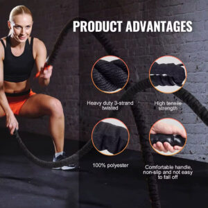 Heavy Duty Battle Rope with Sleeve and Wall Anchor - 38ft & 50ft